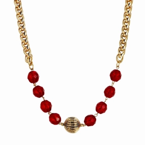 1928 Jewelry Ruby Red Crystal Weaved Steel Chain Necklace 16"   3" Extension