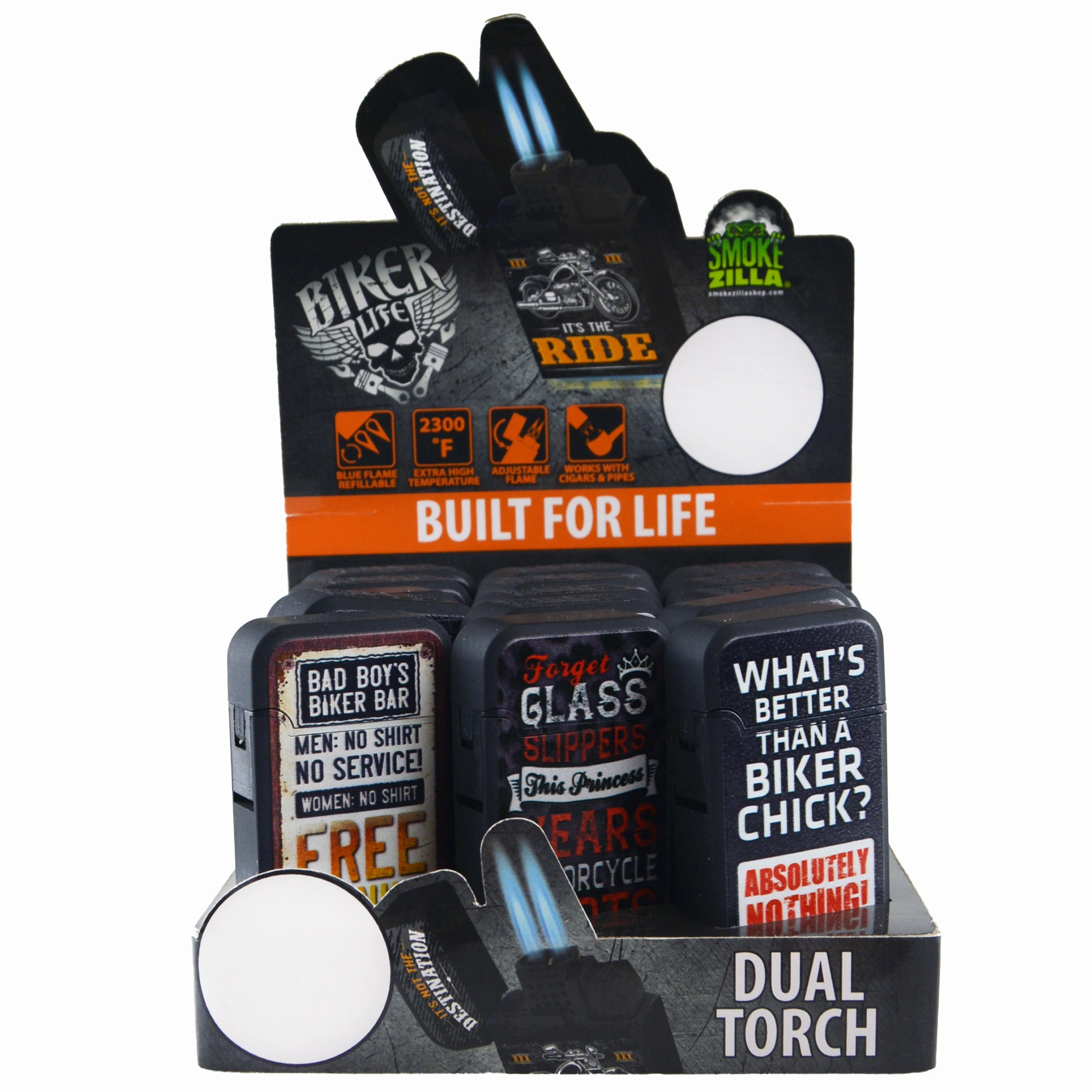 Biker Dual Torch Lighter - 15 Pieces Per Retail Ready Display 22480
