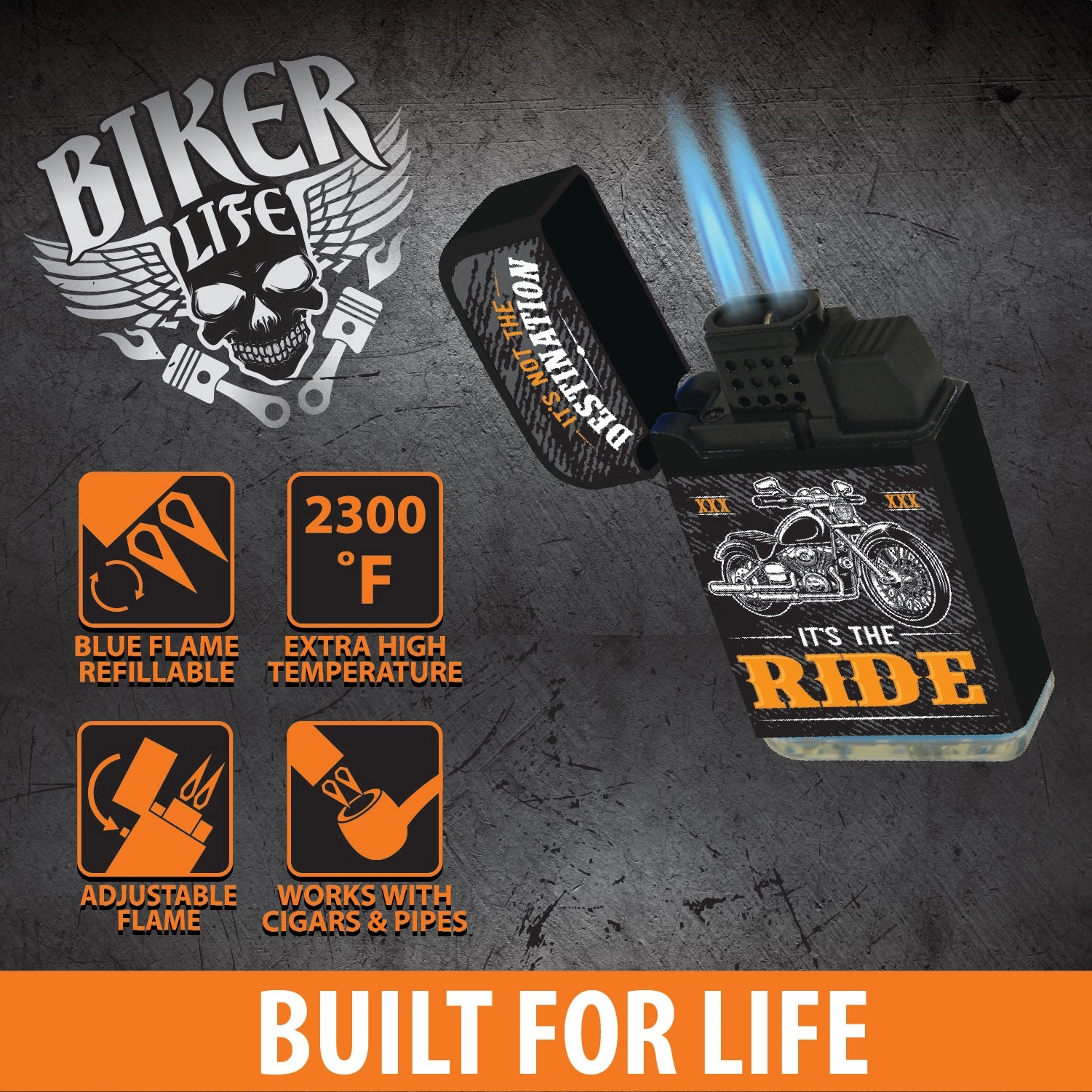 Biker Dual Torch Lighter - 15 Pieces Per Retail Ready Display 22480