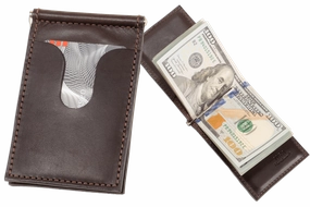Brown Premium Leather Bifold Slim Profile Wallet With Money Clip