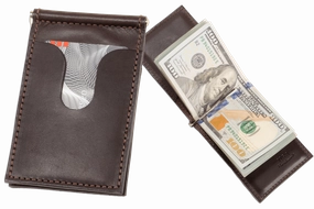 Brown Premium Leather Bifold Slim Profile Wallet With Money Clip