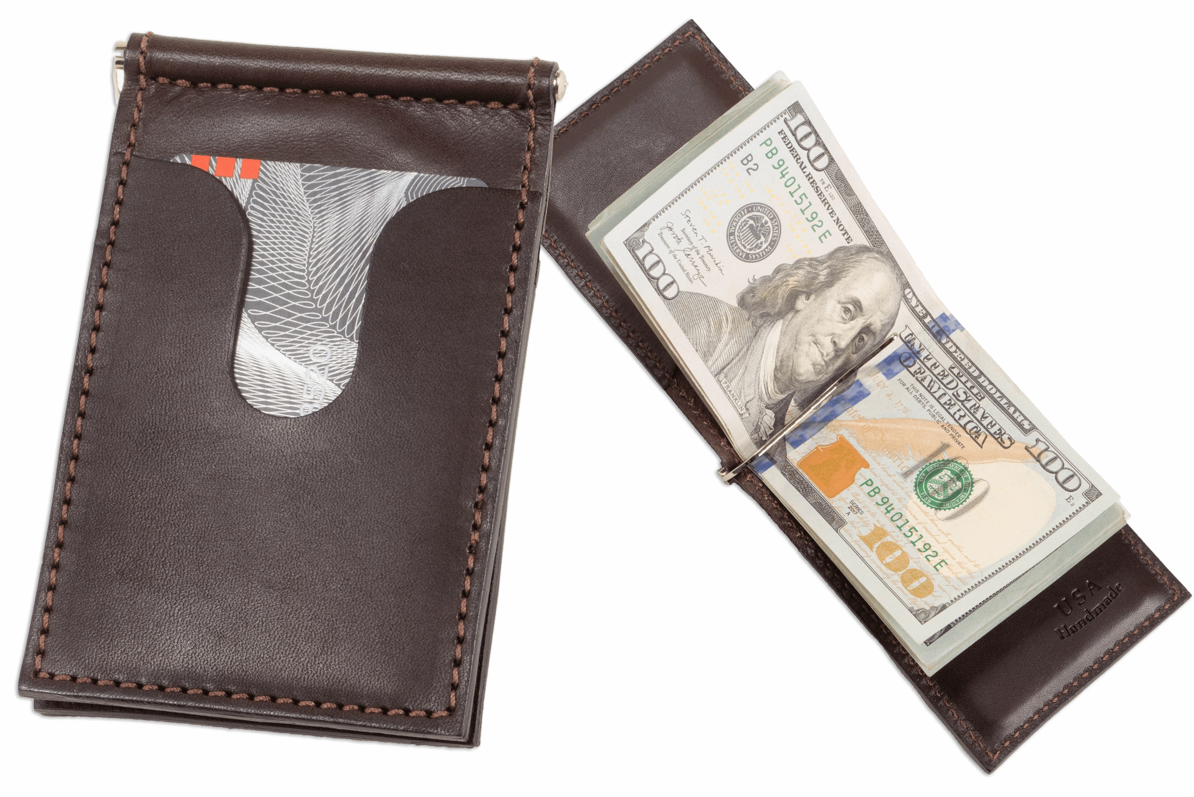 Brown Premium Leather Bifold Slim Profile Wallet With Money Clip