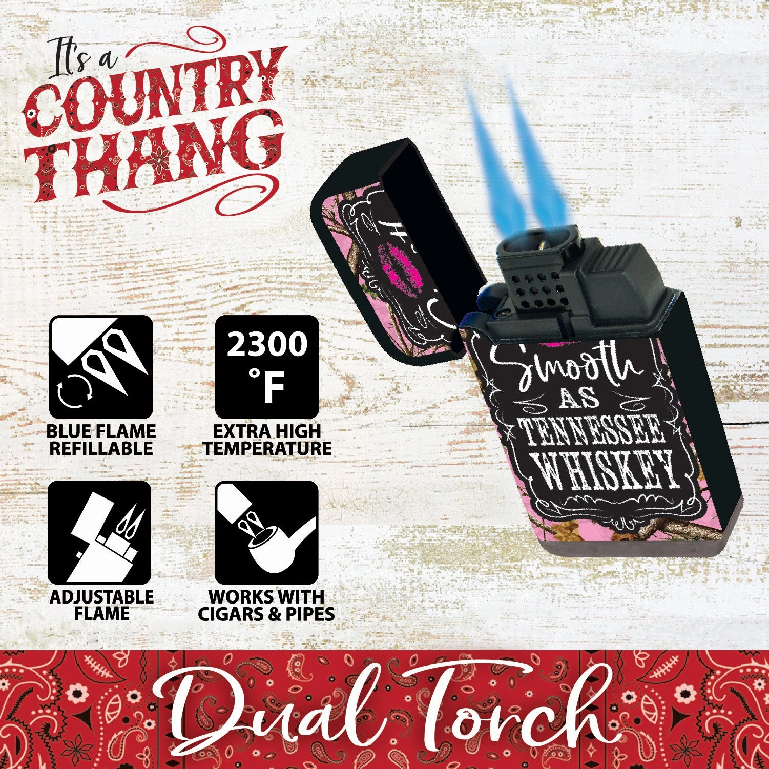Country Girl Dual Torch Lighter - 15 Pieces Per Retail Ready Display 21909