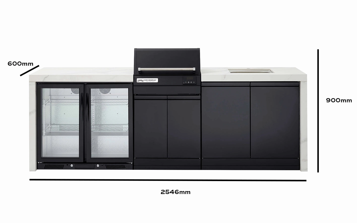 Crossray TCEK-06 BBQ, Cabinet, Sink & Double Fridge
