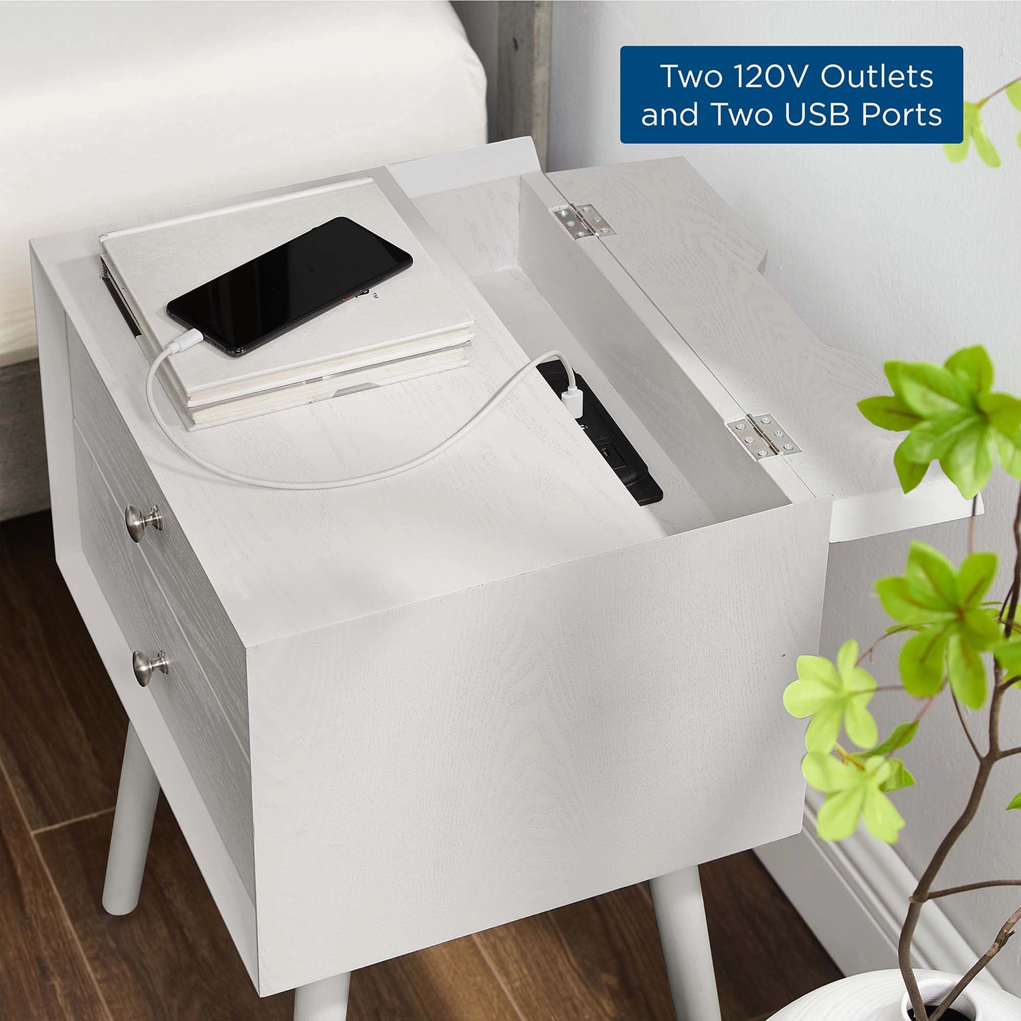 Ember Wood Nightstand With USB Ports by Modway