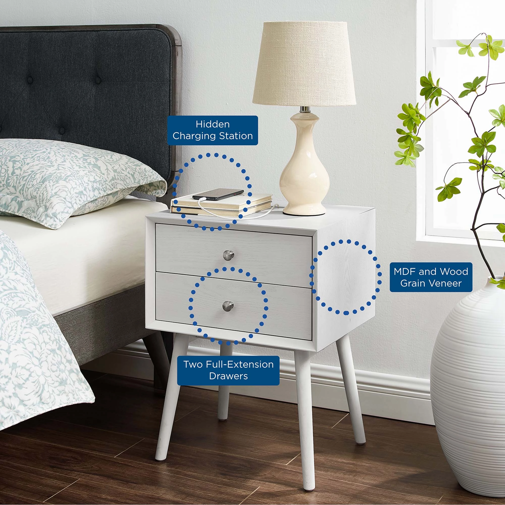 Ember Wood Nightstand With USB Ports by Modway