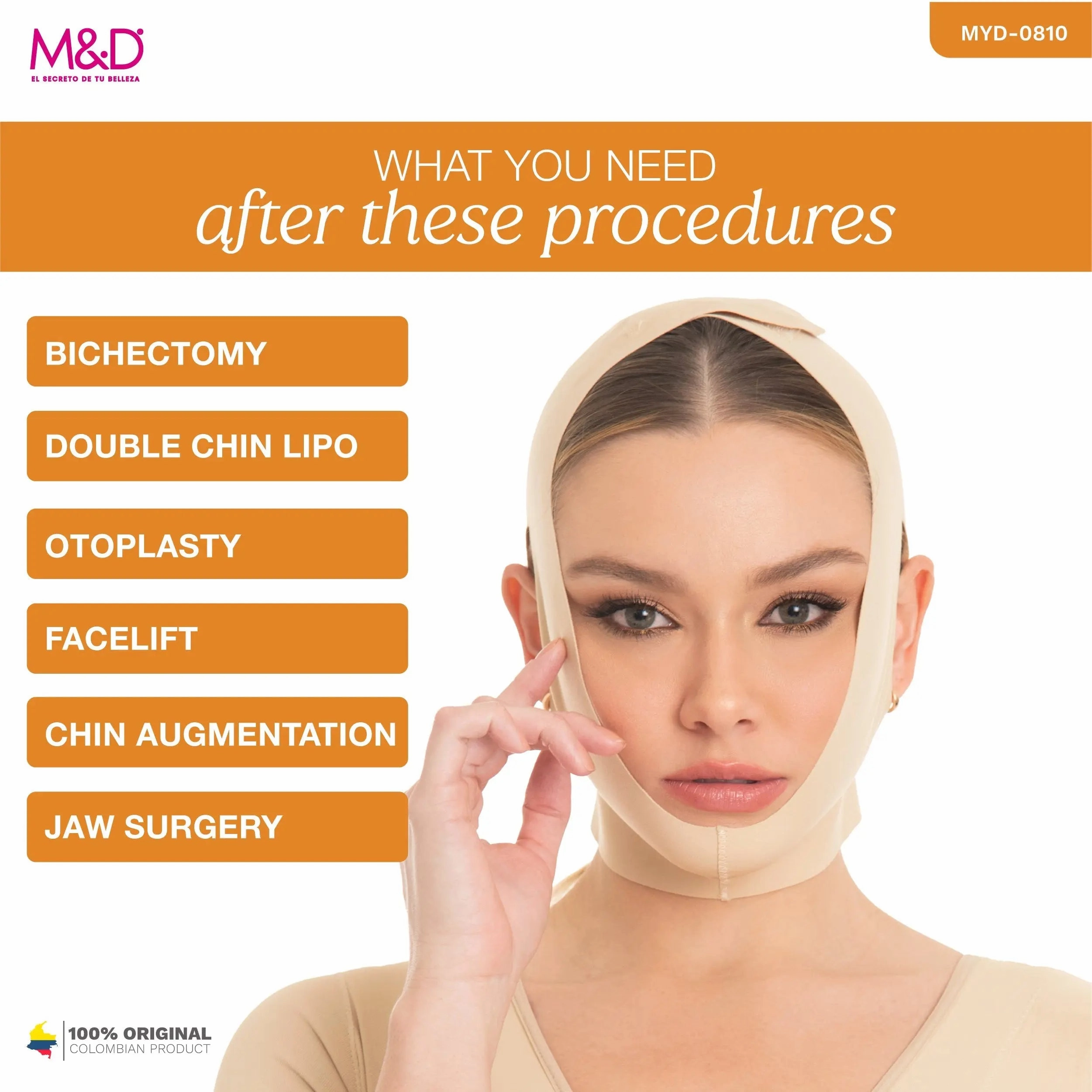 Fajas MYD 0810 | Fajas Colombianas Post-Surgical Chin Compression Strap – High Compression