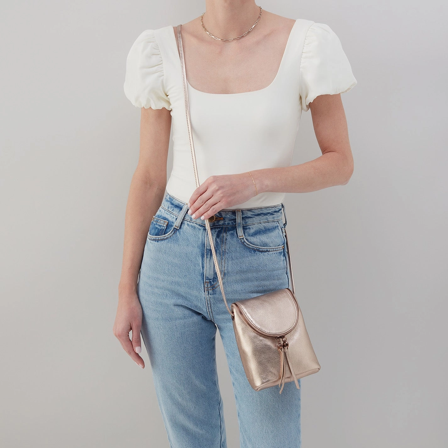 Fern Crossbody In Metallic Leather - Pink Gold Metallic