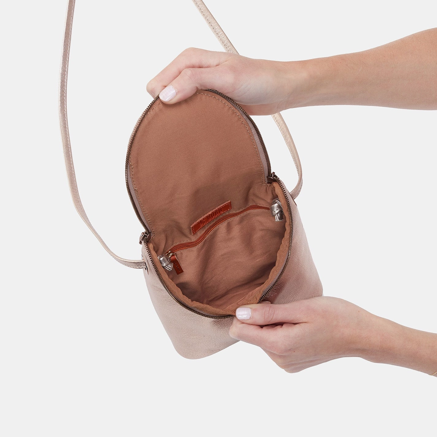 Fern Crossbody In Metallic Leather - Pink Gold Metallic