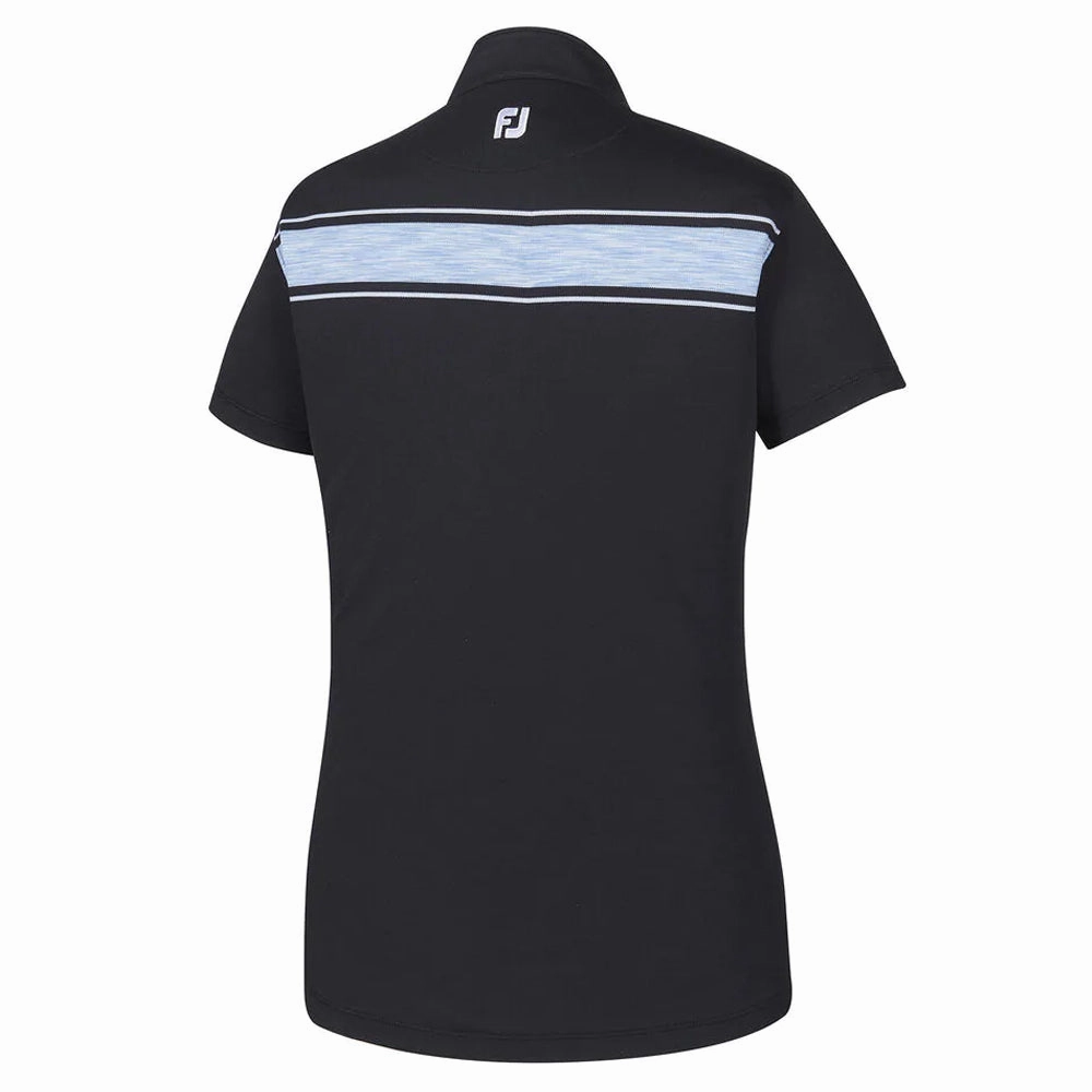 FootJoy Baby Pique Engineered Stripe Zip Golf Pullover Black/Surf/White - SS19 Women
