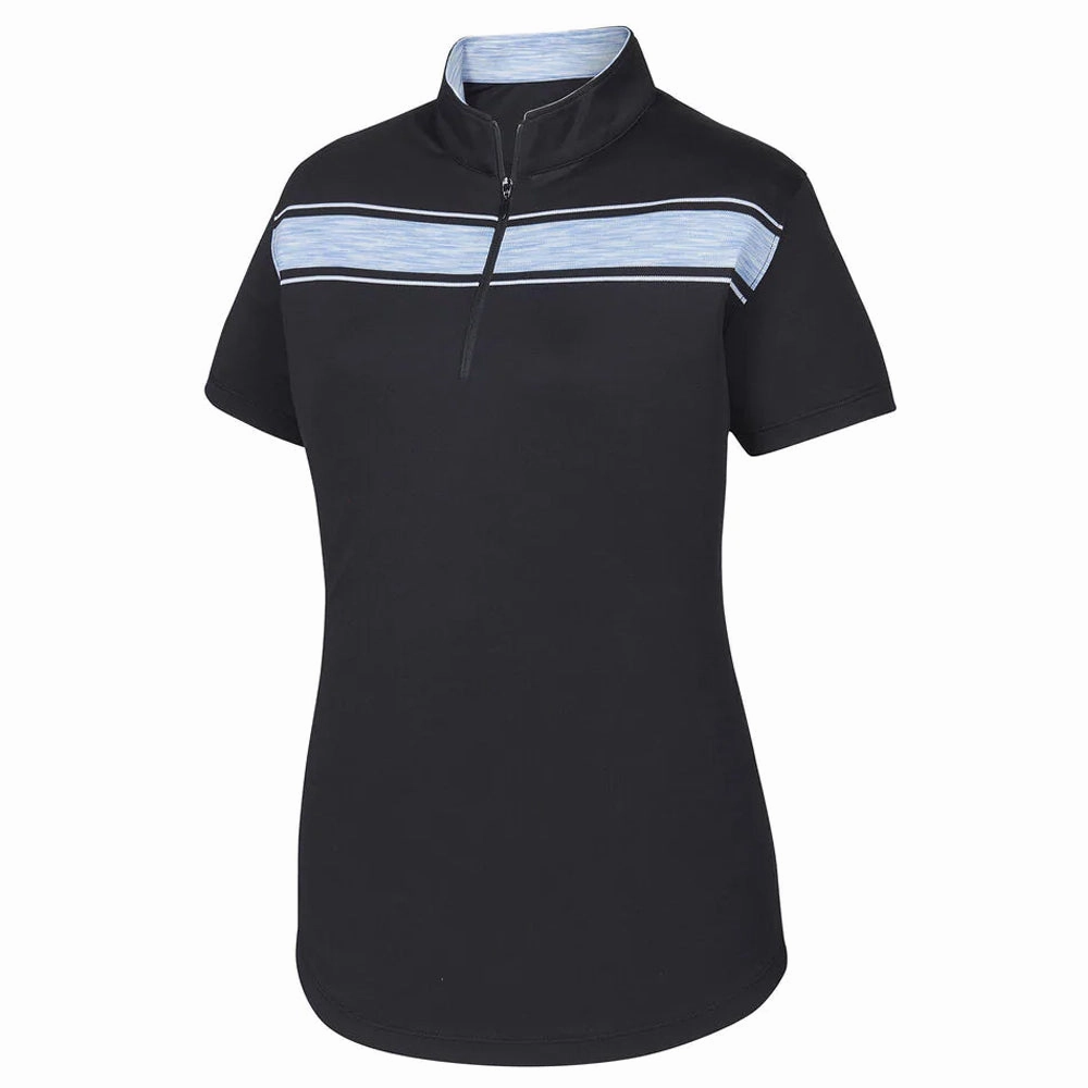 FootJoy Baby Pique Engineered Stripe Zip Golf Pullover Black/Surf/White - SS19 Women