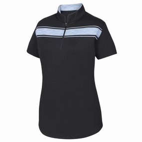 FootJoy Baby Pique Engineered Stripe Zip Golf Pullover Black/Surf/White - SS19 Women