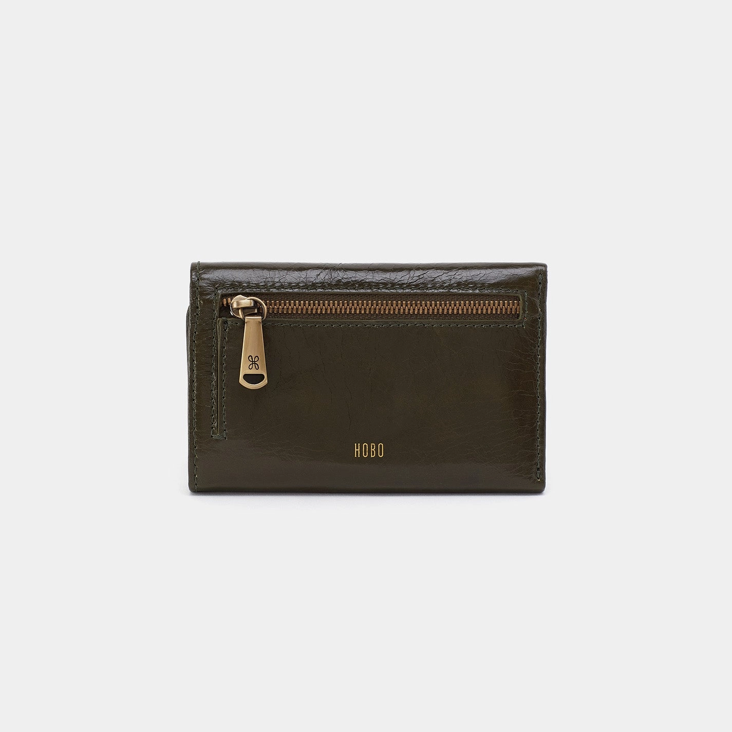Jill Trifold Wallet In Polished Leather - Deep Moss