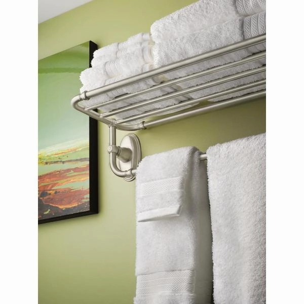 Kingsley 10-1/25 in. L x 6-4/9 in. H x 26-4/5 in. W Stainless Steel Hotel-Style Bathroom Shelf in Br