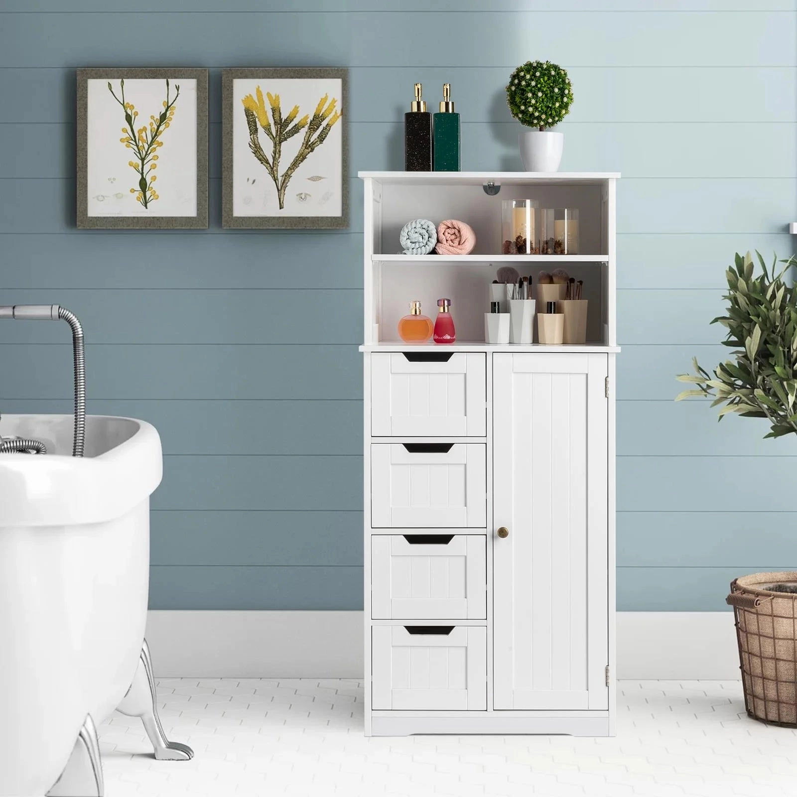 Ktaxon K1-G52001465 Freestanding Bathroom Floor Cabinet, Multipurpose Storage Cabinet with 4 Drawers