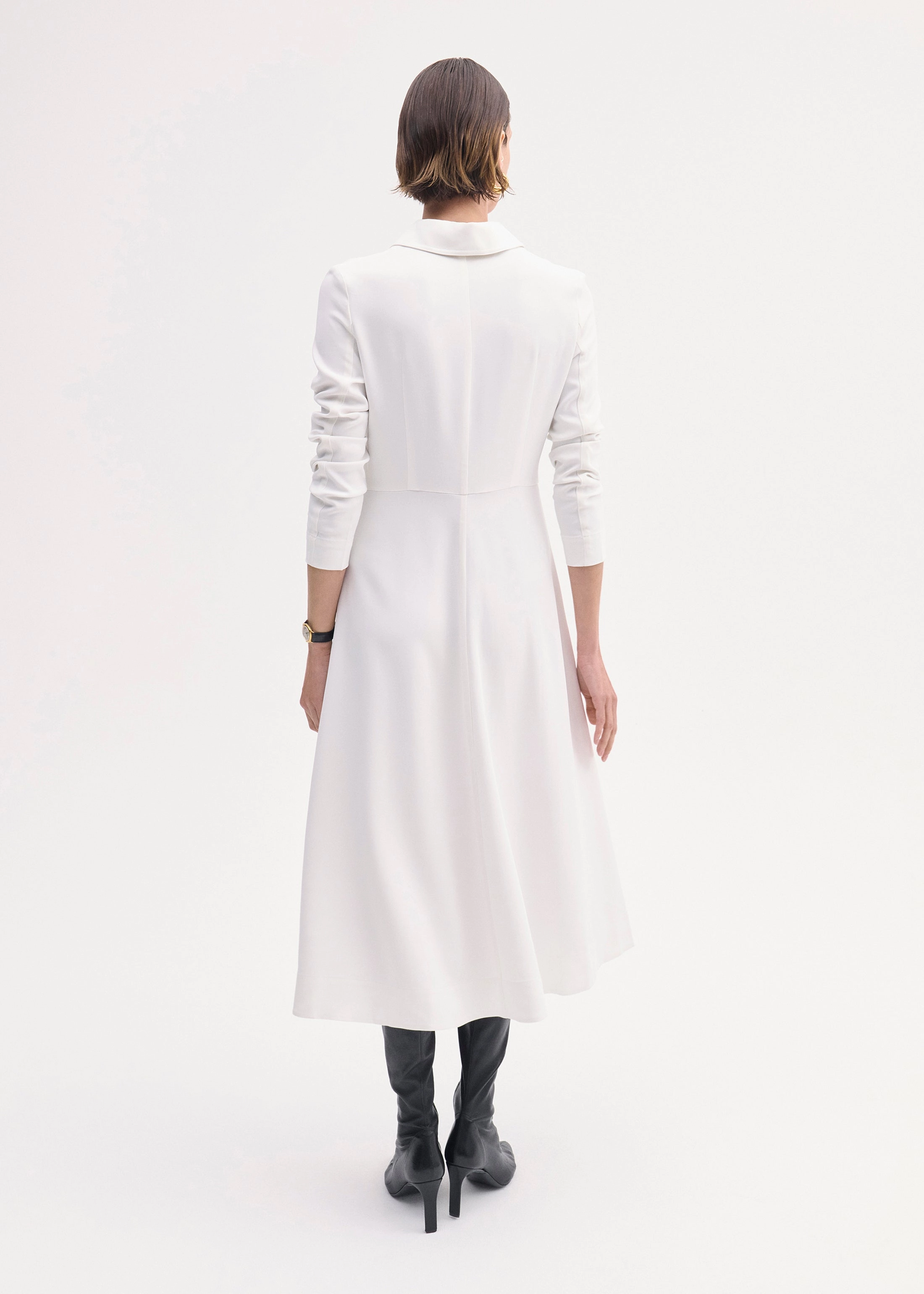 Long Sleeve Shirt Dress  in Crepe - Ivory