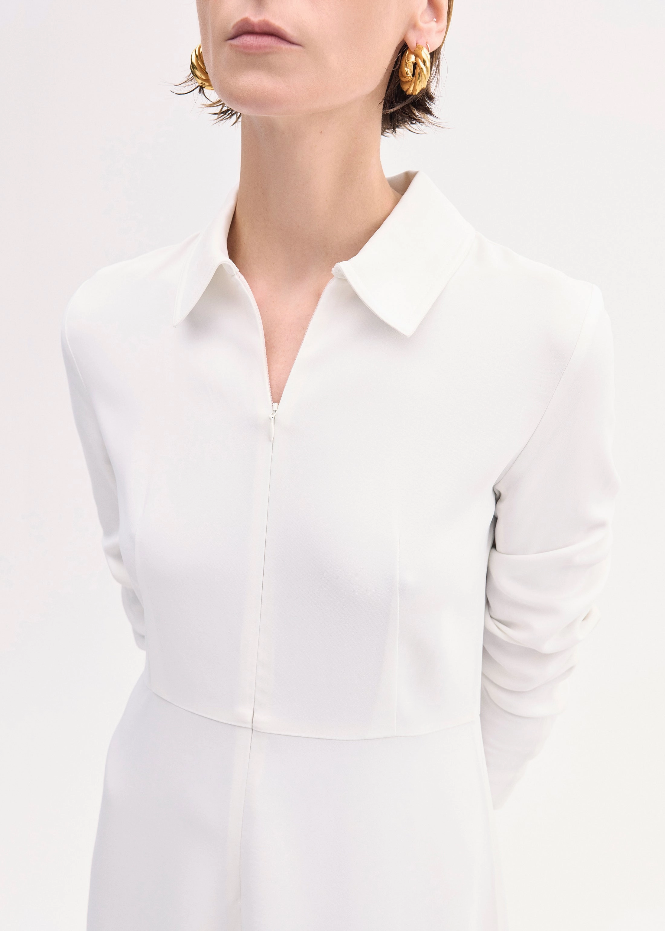 Long Sleeve Shirt Dress  in Crepe - Ivory