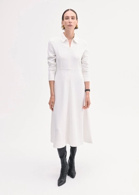 Long Sleeve Shirt Dress  in Crepe - Ivory