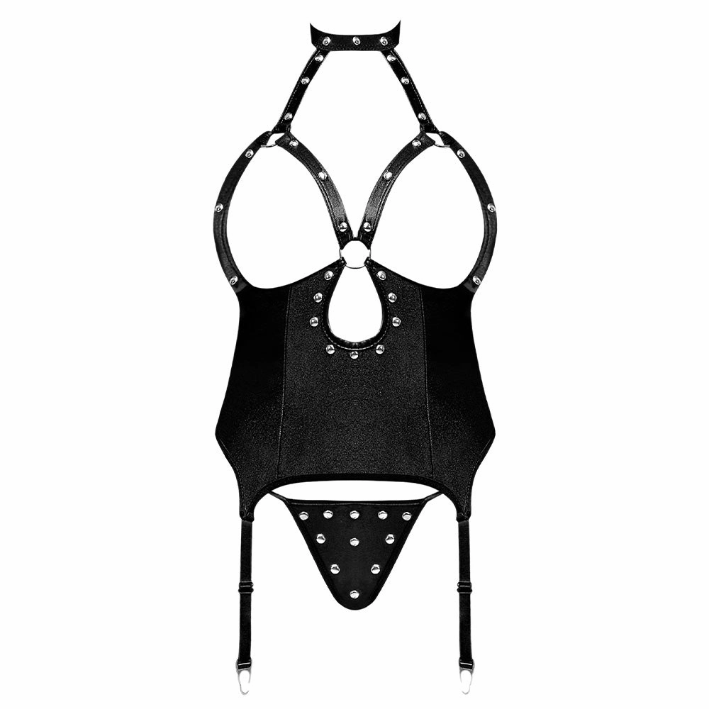 Lust Fetish Mistress Cupless Wet Look Garter Bustier - Curvy