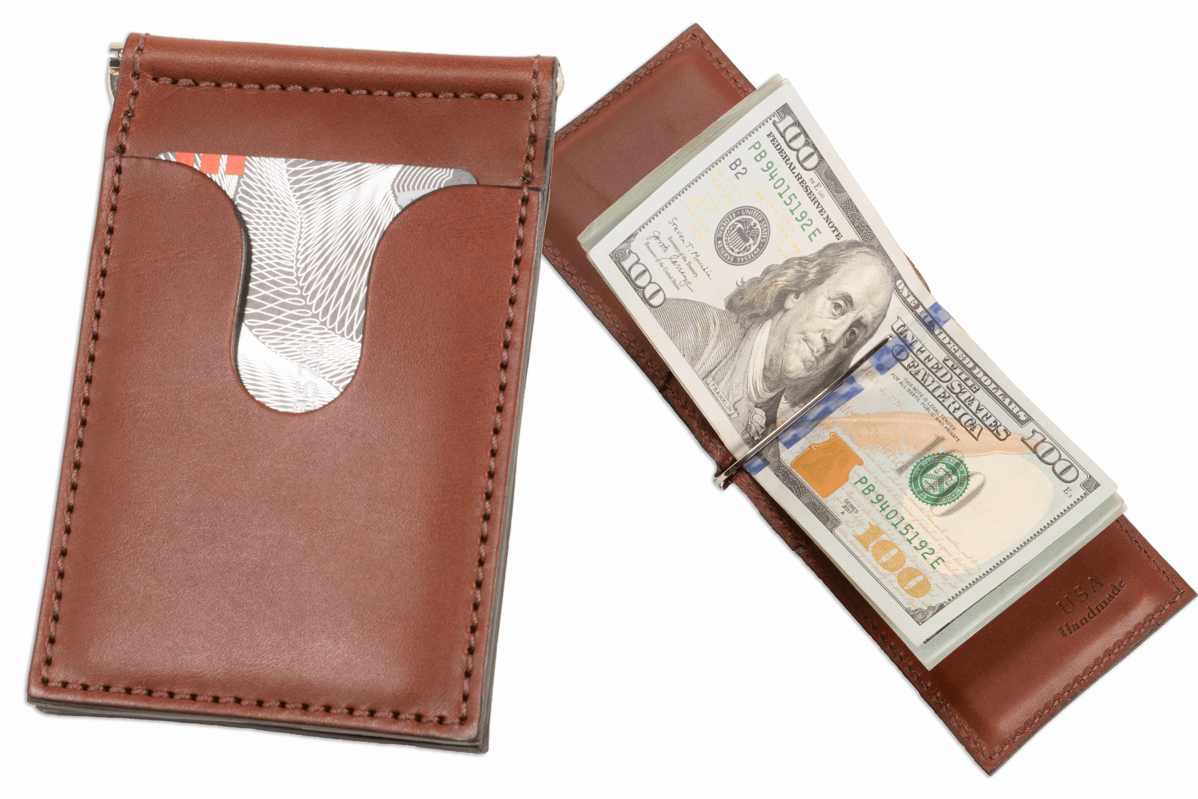 Medium Brown Premium Leather Bifold Slim Profile Wallet With Money Clip