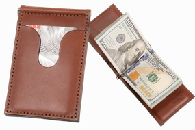 Medium Brown Premium Leather Bifold Slim Profile Wallet With Money Clip