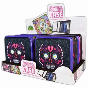 Metal Cigarette Case with Rhinestone Design - 8 Pieces Per Retail Ready Display 23890