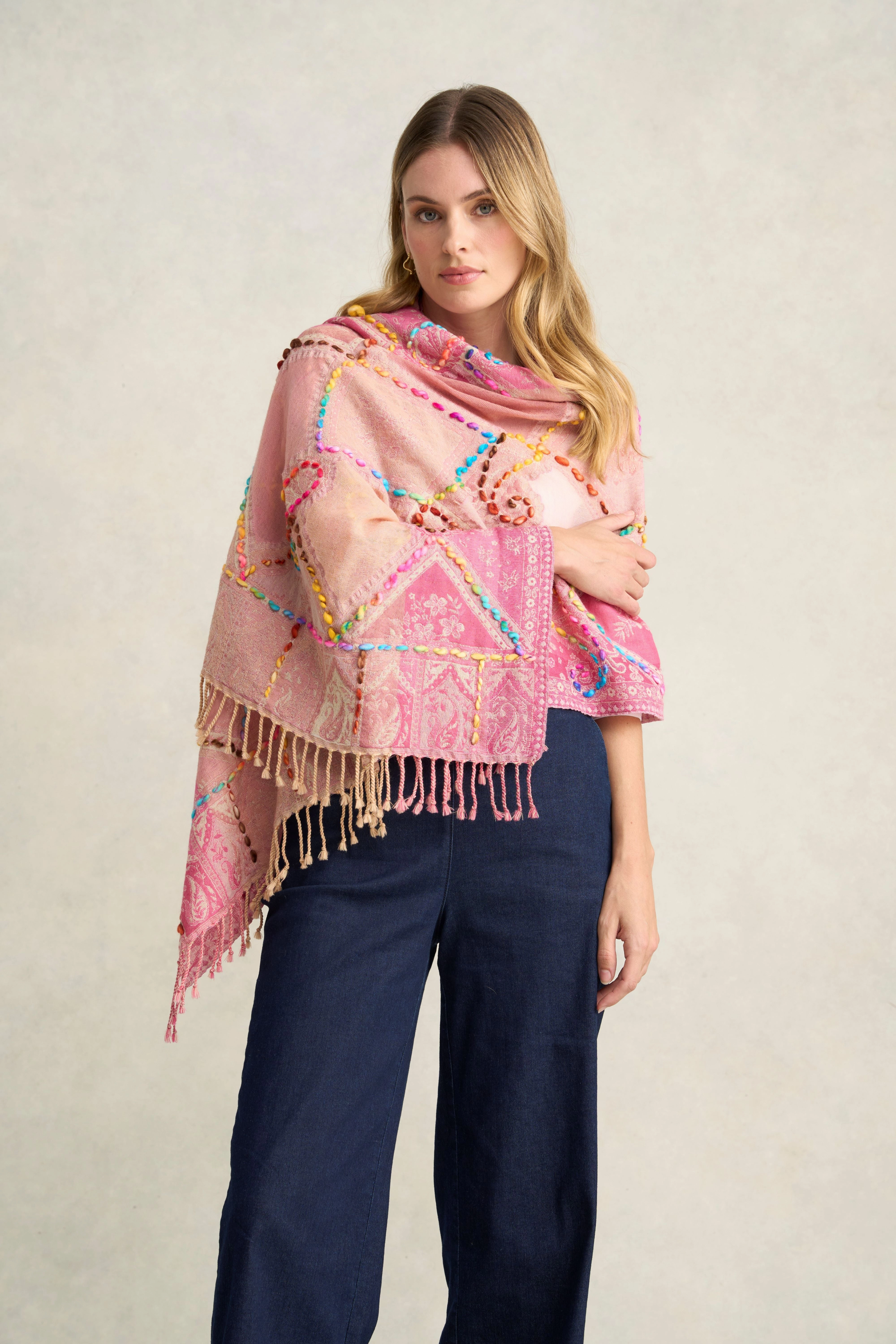 Paisley Embellished Blanket Scarf - Multicolour