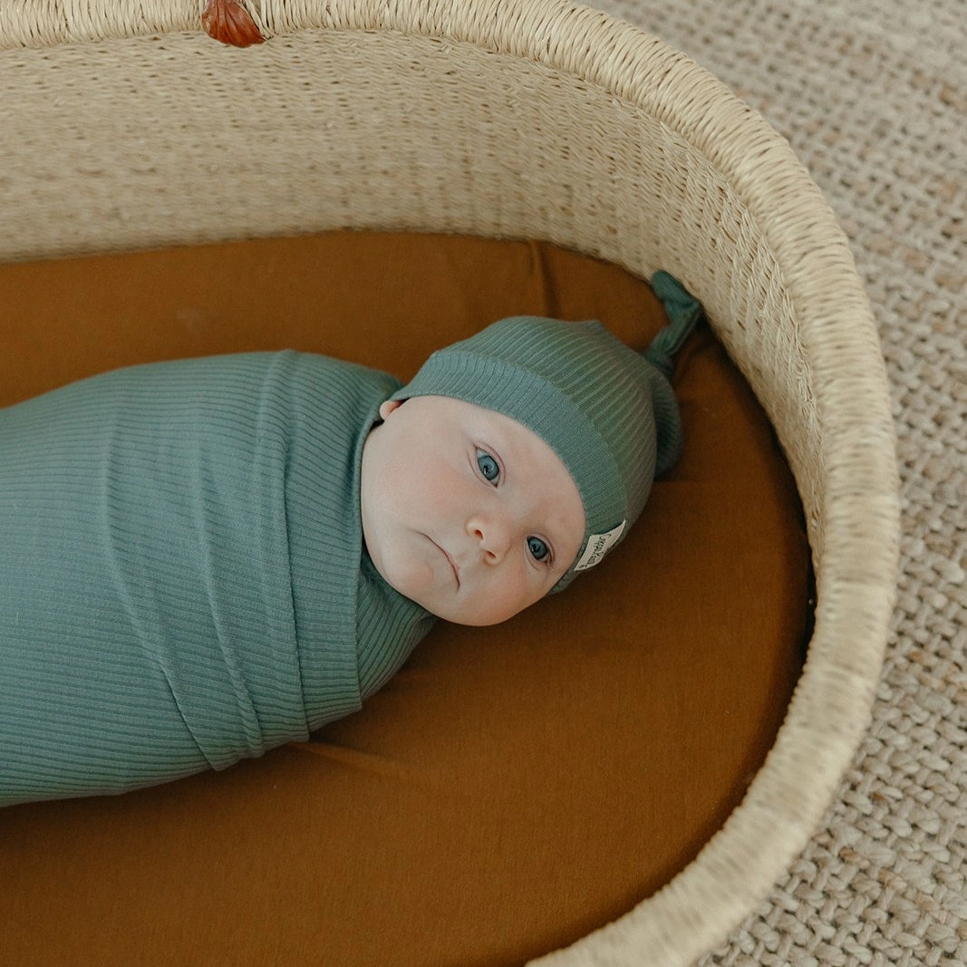 Rib Knit Top Knot Hat - 6-18M
