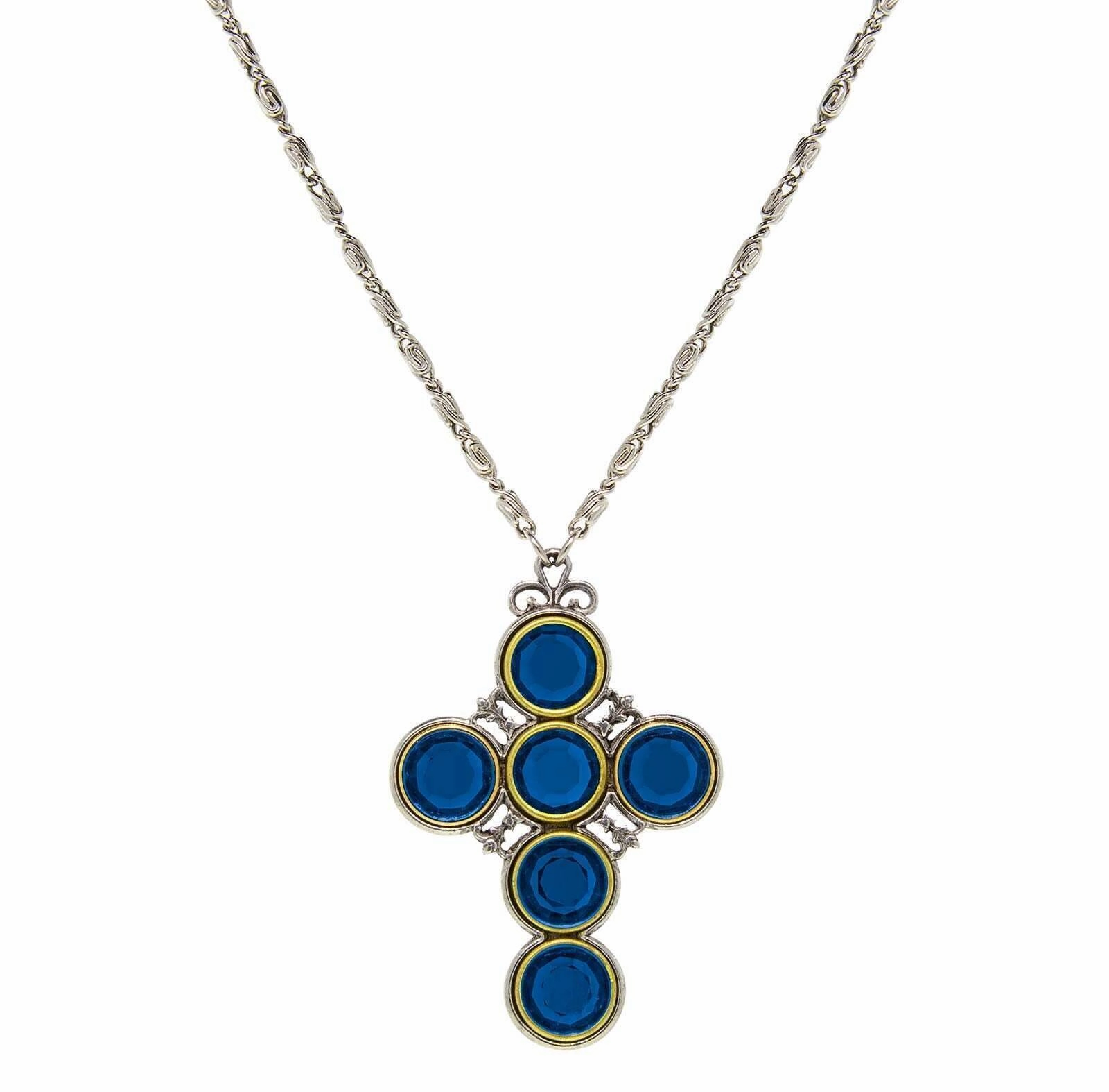 Symbols Of Faith Pewter Color Crystal Cross Pendant Necklace 24"   3" Extender