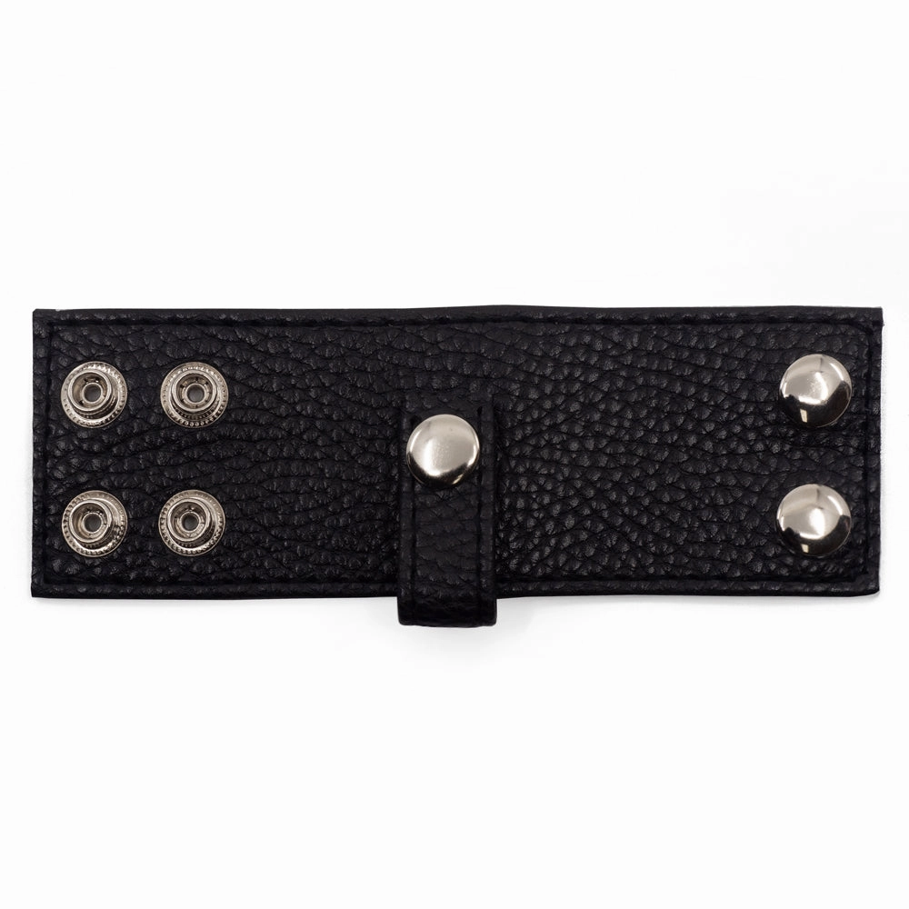 Thick Faux Leather Snap Button Cock Ring With Leash Loop