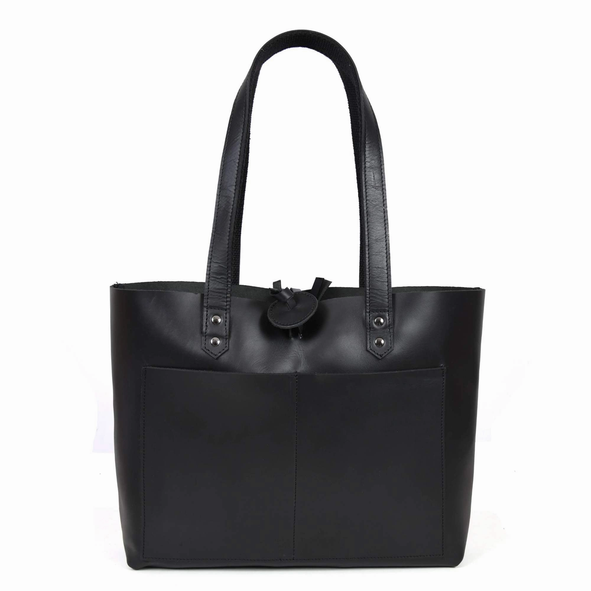Tolredo - Black Leather Tote Bag with Leather Closure