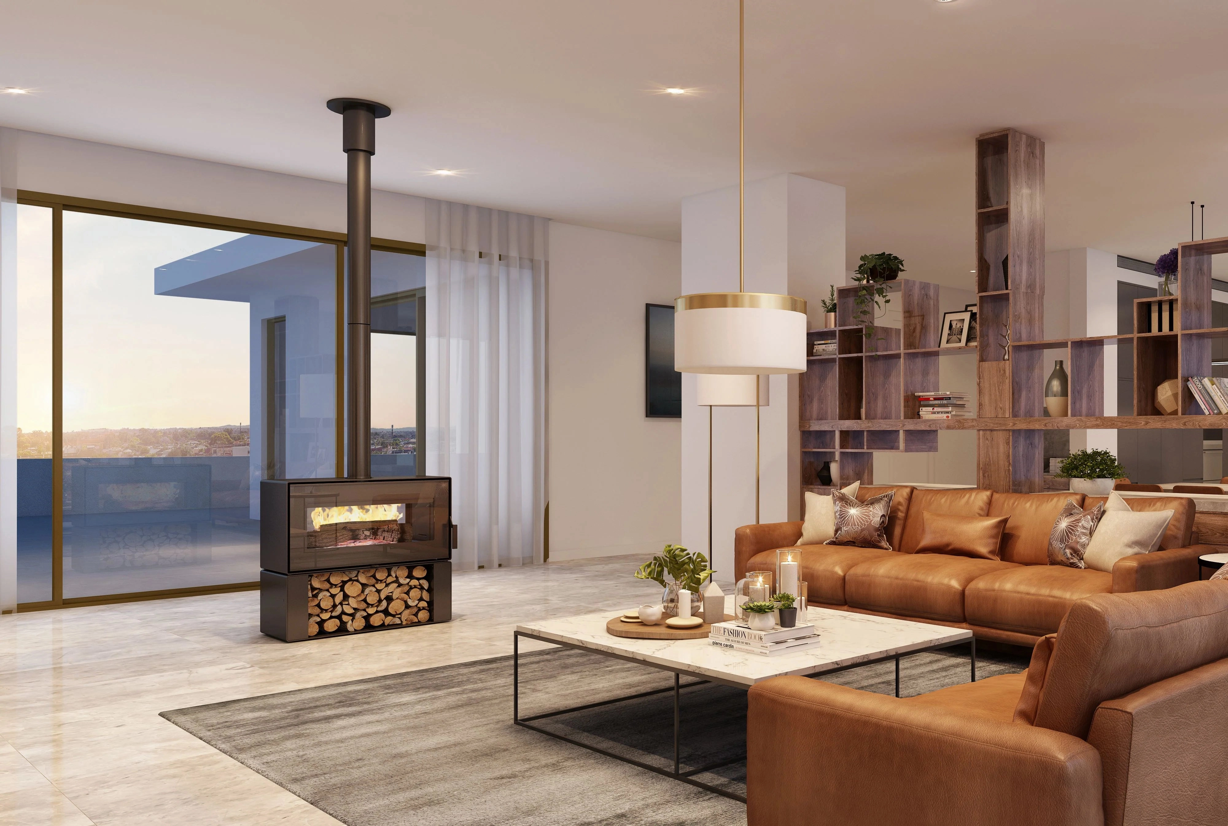 VisionLine Taurus Freestanding Double Sided Wood Fire Package