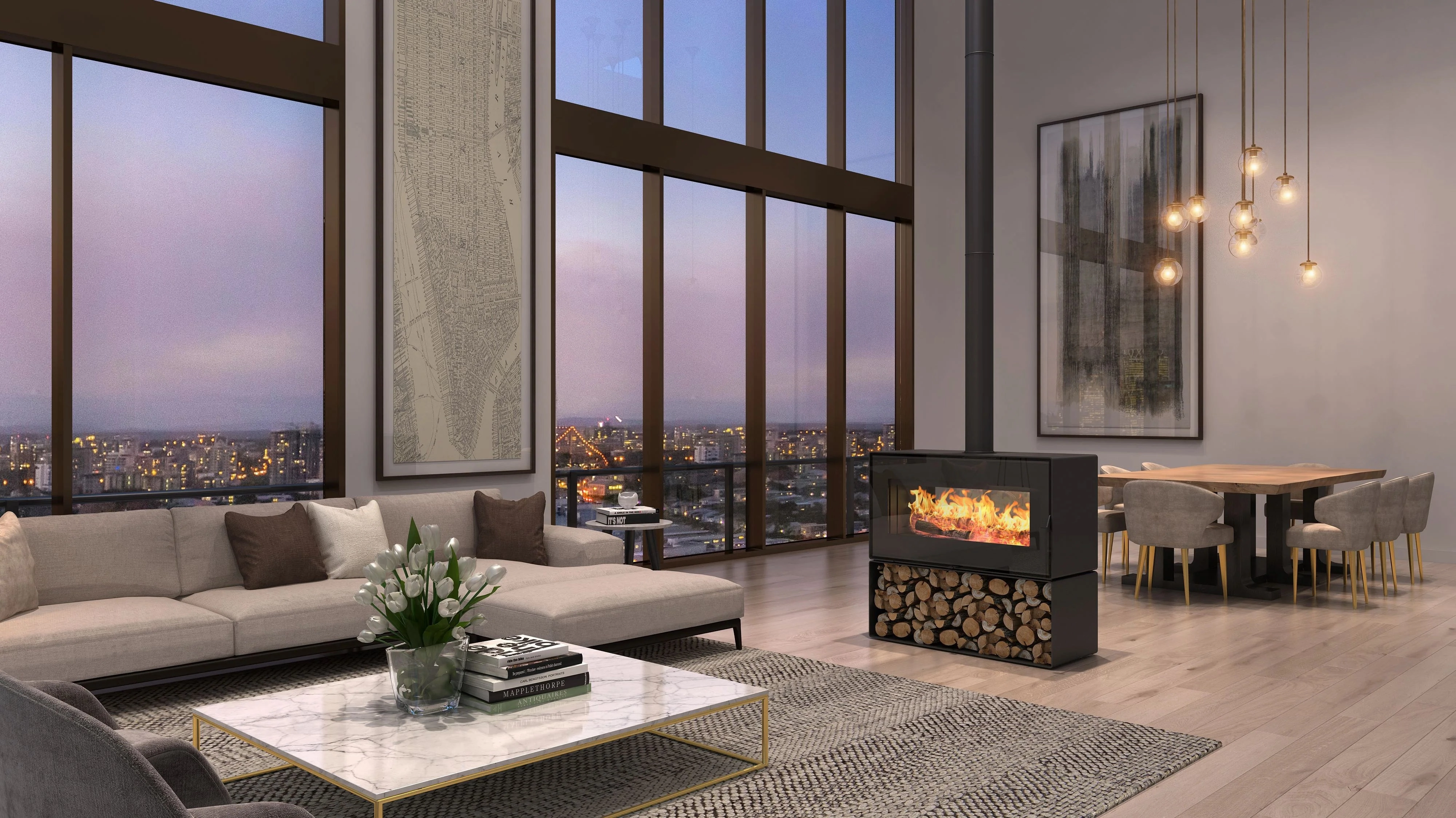 VisionLine Taurus Freestanding Double Sided Wood Fire Package