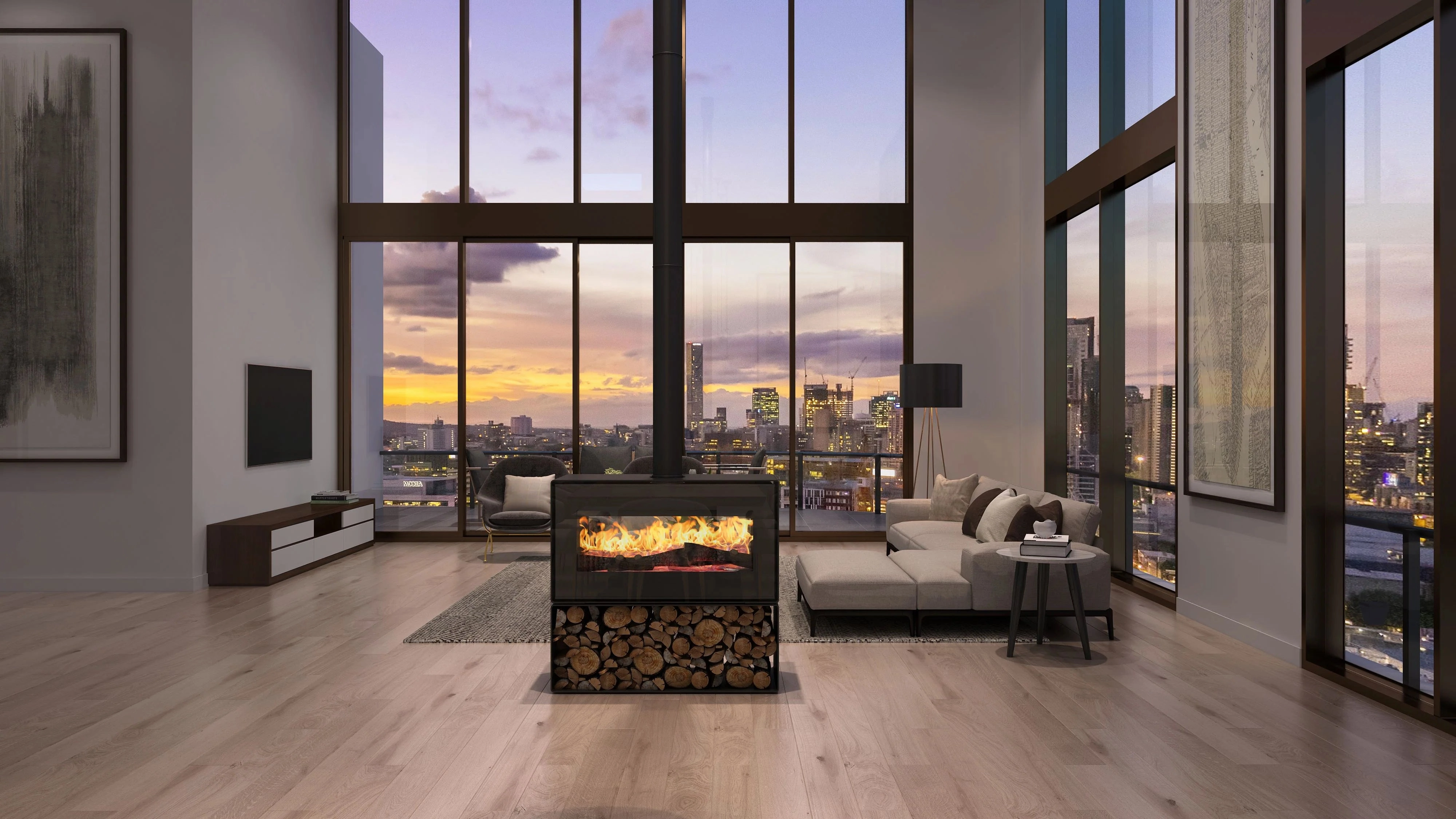 VisionLine Taurus Freestanding Double Sided Wood Fire Package